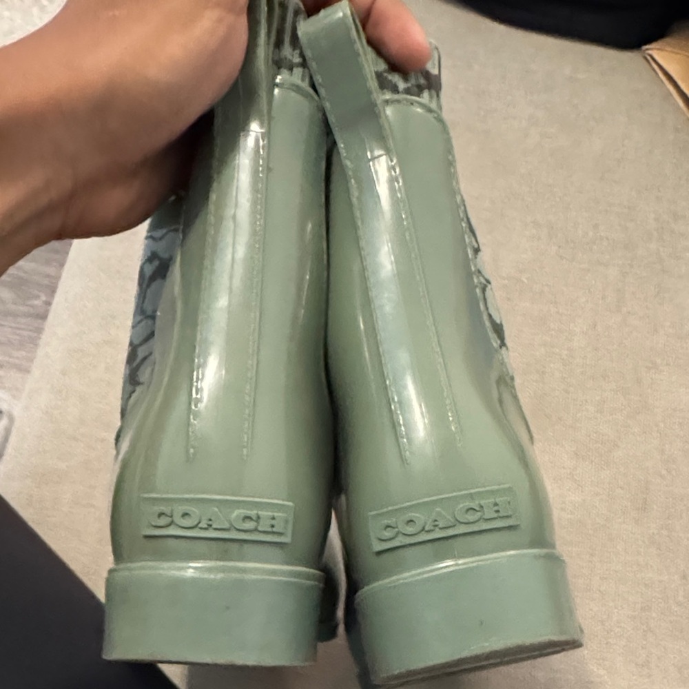 COACH Green Glossy Rain Ankle Boots - Picture 5 of 8